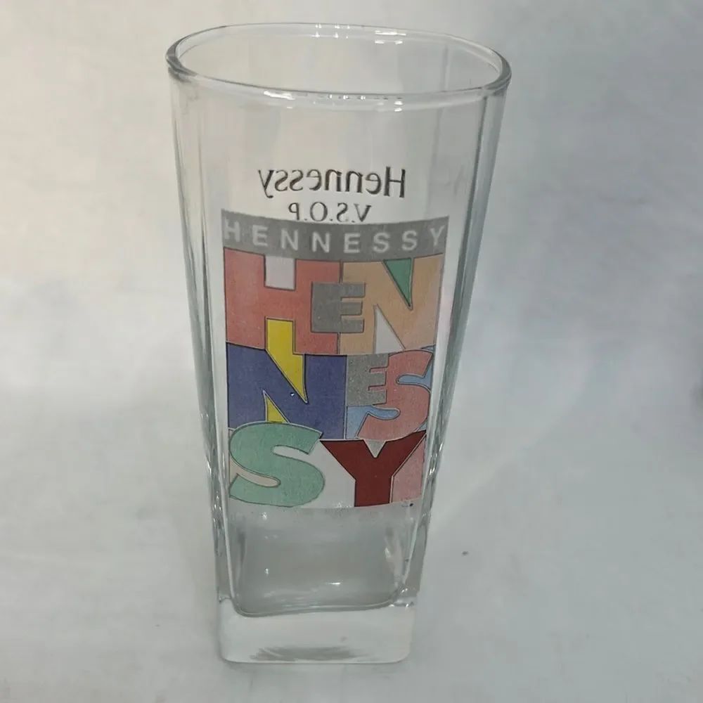 Hennessy V.S.O.P Glass 12 Oz 5 1/2 In Tall 2 1/2 In Square Top Pink Blue Green